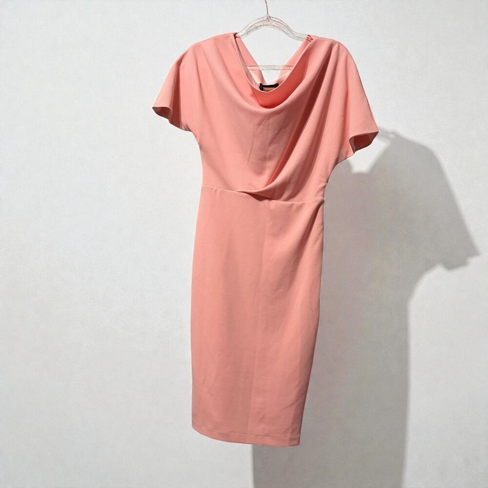 Alexia Admor Peach Pink Drape Neck Sheath Dress Small Retro Mod Chic‎ Wedding